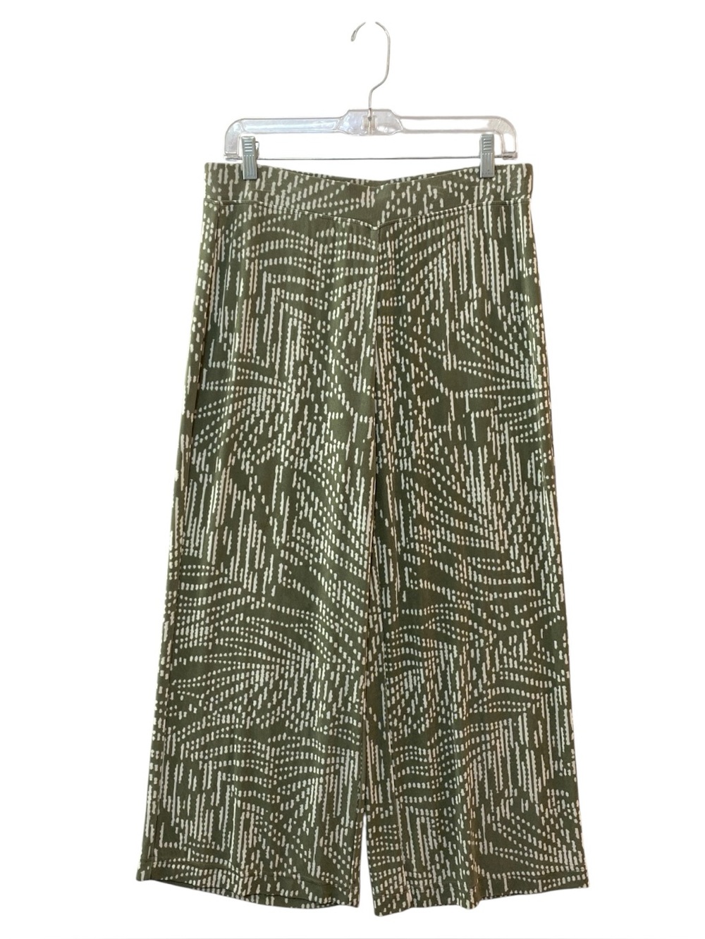 Chico's Travelers Knit Wide Leg Pants Size 8/10 (Chico's Sz 1) Sage Green/White